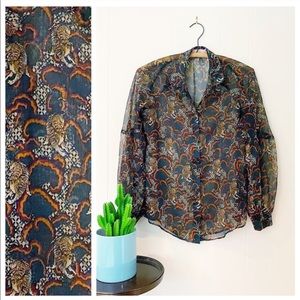 ❌SOLD❌Sheer Tiger Print Statement Sleeve Blouse